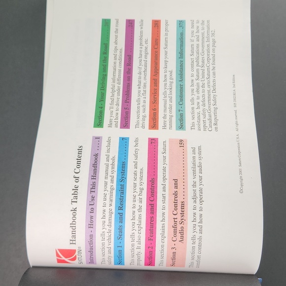 SATURN 2002 S-Series Owner's Handbook for SC1, SC2 Sedan - Picture 6 of 17